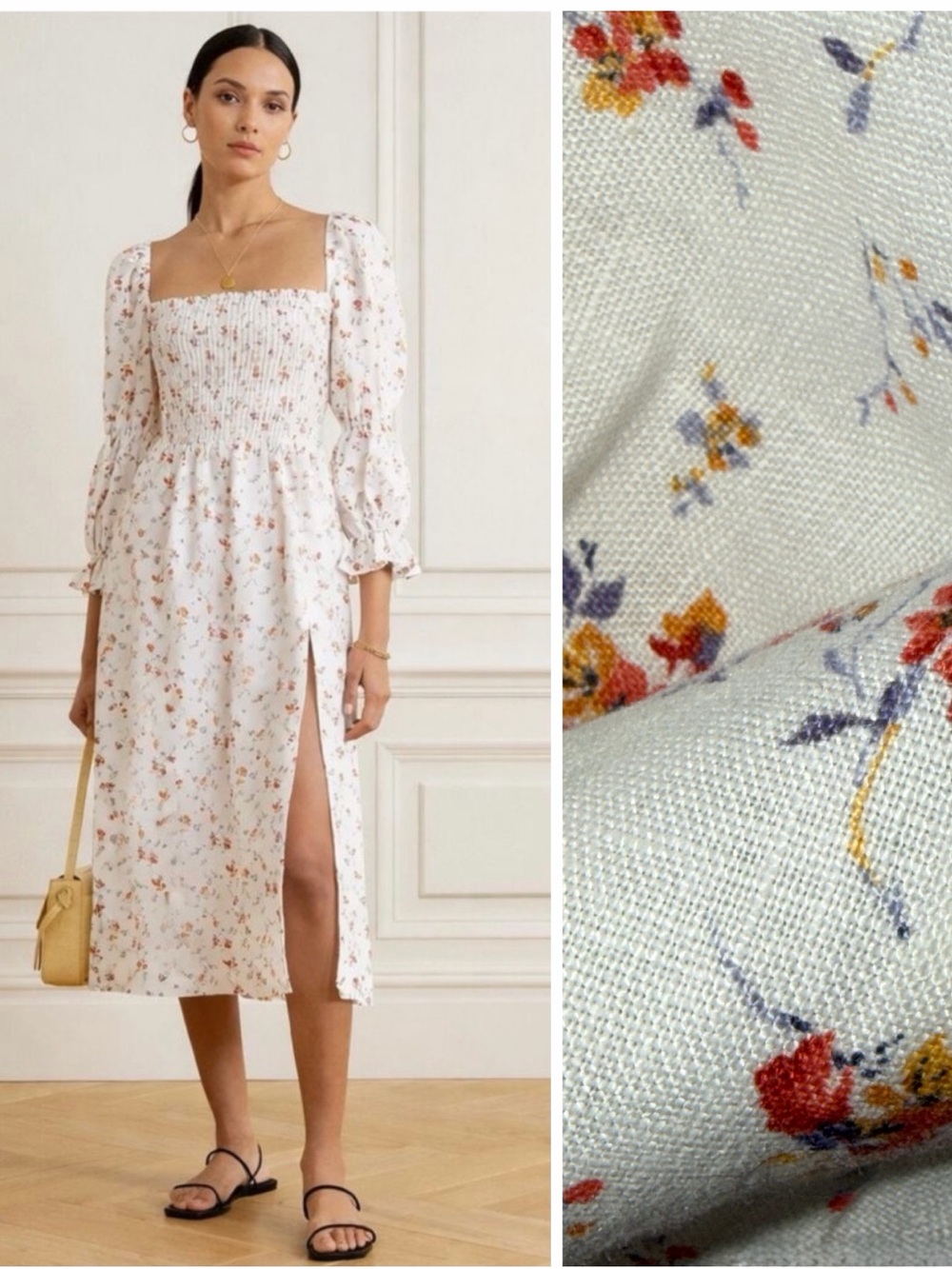 Reformation Hyland Linen Dress in Gabrielle Floral Split XS Linen